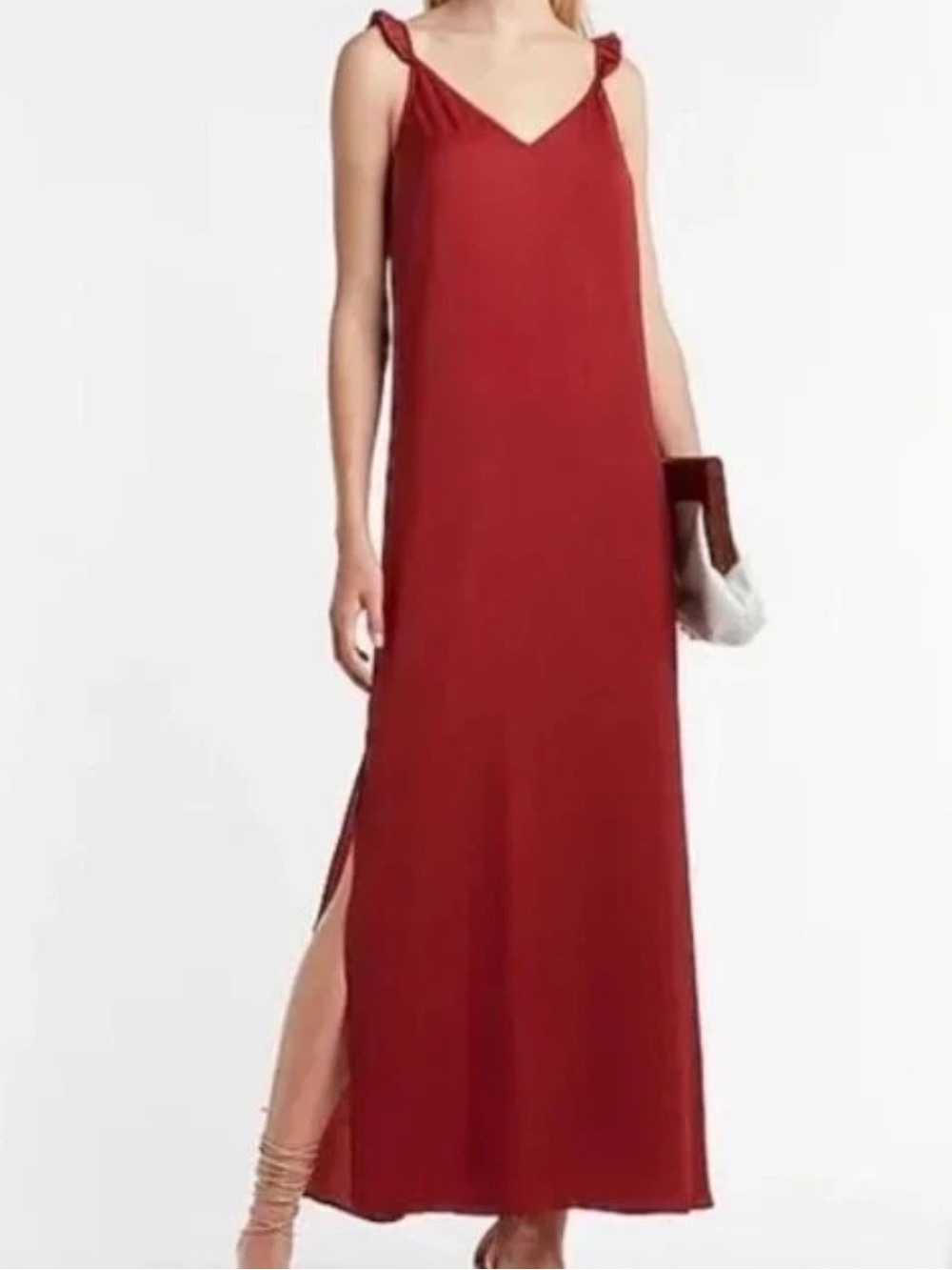 Express Satin Maxi Slip Dress Ruffle Straps Side Slit Low Back M Romantic Dainty